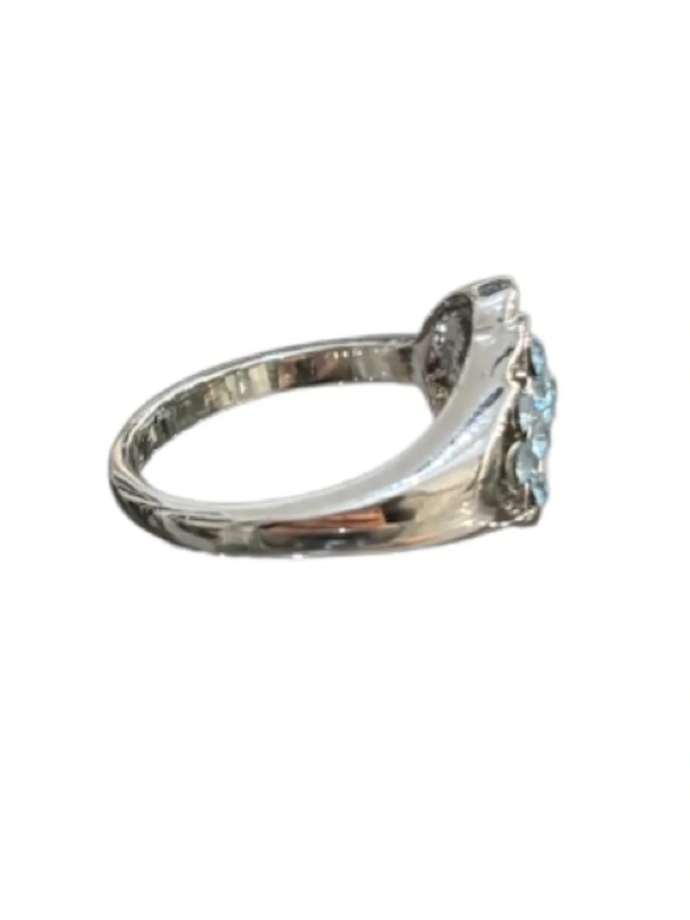 Aquamarine Blue Crystal Rhinestones Statement Ring Silver Facet Cluster Cocktail